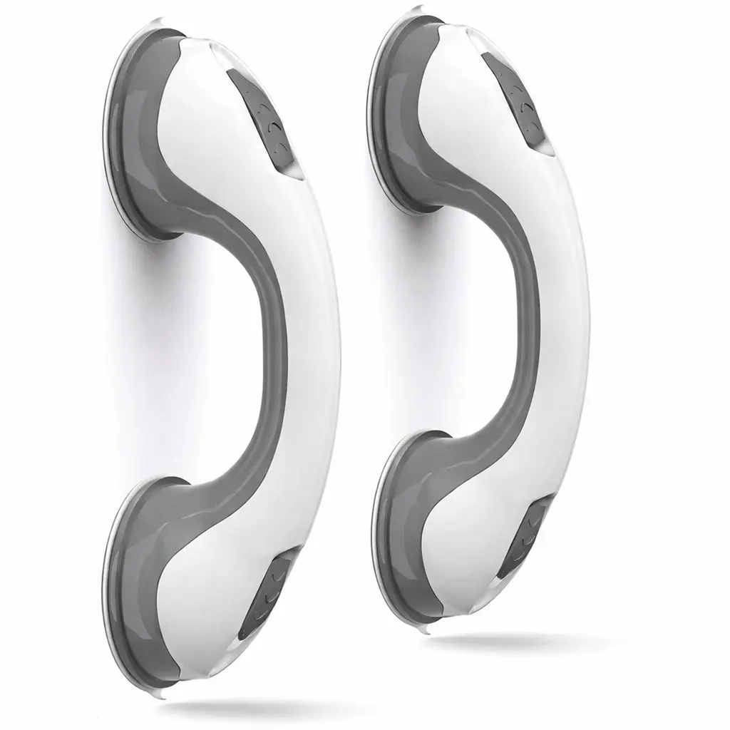 Suction Cup Shower Grab Bar Handle Anti-Slip Bathroom Safety Support for Shower Bathtub & Toilet 2 Pack 12-Inch Grey Non-Slip Grip Tool-Free Installation