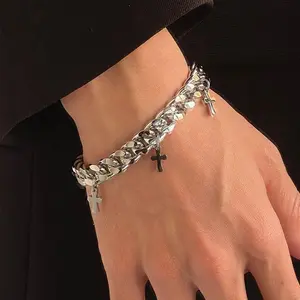 Minimalist Titanium Steel Cross Bracelet Unisex Cold Style Fashion Bangle Daily Jewelry Gift for Men Women