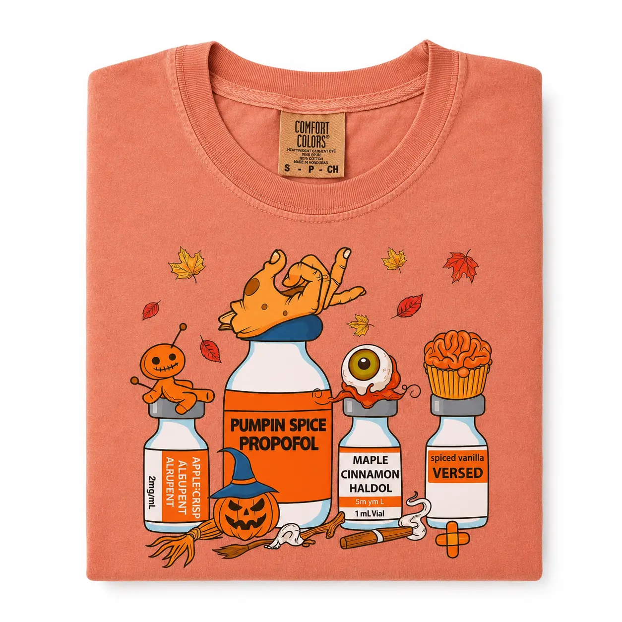 Comfort Colors Pumpkin Spice Propofol Nurse Shirt, Halloween ICU Nurse Graphic Tee, Spooky Season Medical T-Shirt