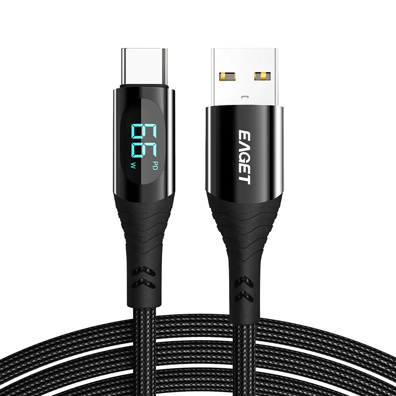 66W USB-C Fast Charging Cable, 2M Nylon Braided Type-C Charger Cord with LED Digital Display, 6A High Speed Charge & 480Mbps Data Sync, Heavy Duty Anti-Break Cable for iPhone 15/16, Samsung, Android, Perfect for Home, Office, Travel & Daily Use EAGET