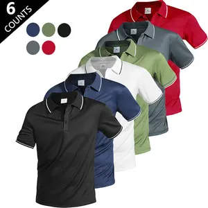 Men's Six-Pack Contrast-Trim Turn-Down Collar Short-Sleeve Polo Shirts in Business-Casual Minimalist Style Versatile for Office Wear Commuting Everyday Outings Outdoor Sports and Home Leisure Breathable Quick-Drying Mesh Fabric - Top, Menswear