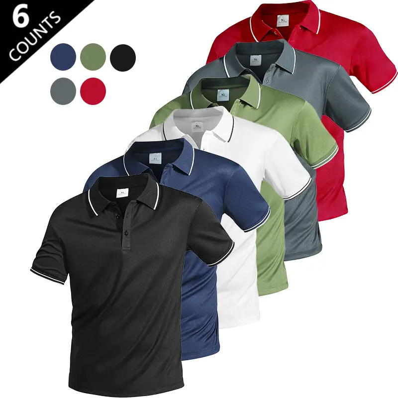 Men's Six-Pack Contrast-Trim Turn-Down Collar Short-Sleeve Polo Shirts in Business-Casual Minimalist Style Versatile for Office Wear Commuting Everyday Outings Outdoor Sports and Home Leisure Breathable Quick-Drying Mesh Fabric - Top, Menswear tiktokshops