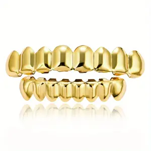 HIPHOP Hip Hop Golden Braces Upper Teeth 8 Lower Teeth 8 Hip Hop Braces Men Grillzs