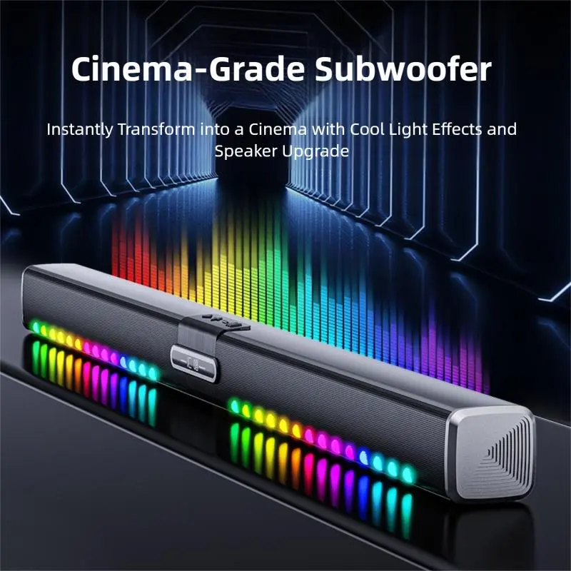HUICHANG H008 10-Speaker RGB Soundbar with Colorful LED Lights - 34.6in Bluetooth 5.3 Wireless Speaker, 9D Deep Bass, TWS Stereo, Piano Black Slim System, AUX/USB/Coaxial Inputs, Manufacturer Warranty, Ideal for Home Theater, Gaming Setup & Watch Party