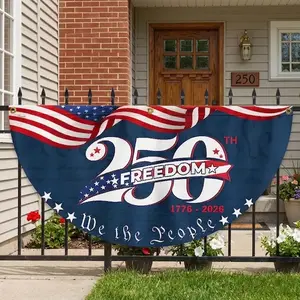 USA 250th Anniversary Semicircle Banner 1776-2026 Patriotic Half Circle Fence Banner Outdoor Decor