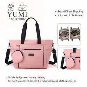 YUMIBAG Everyday Nylon Tote Bag 12 Pocket Design Lightweight Large Capacity for Work Travel and Daily Use Simple Design Matches Any Clothing
