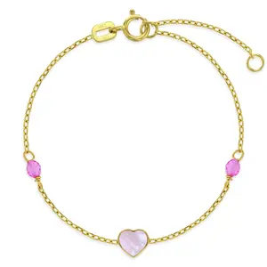 14k Gold 5.5" Mother of Pearl Hearts Baby / Toddler / Kids Bracelet