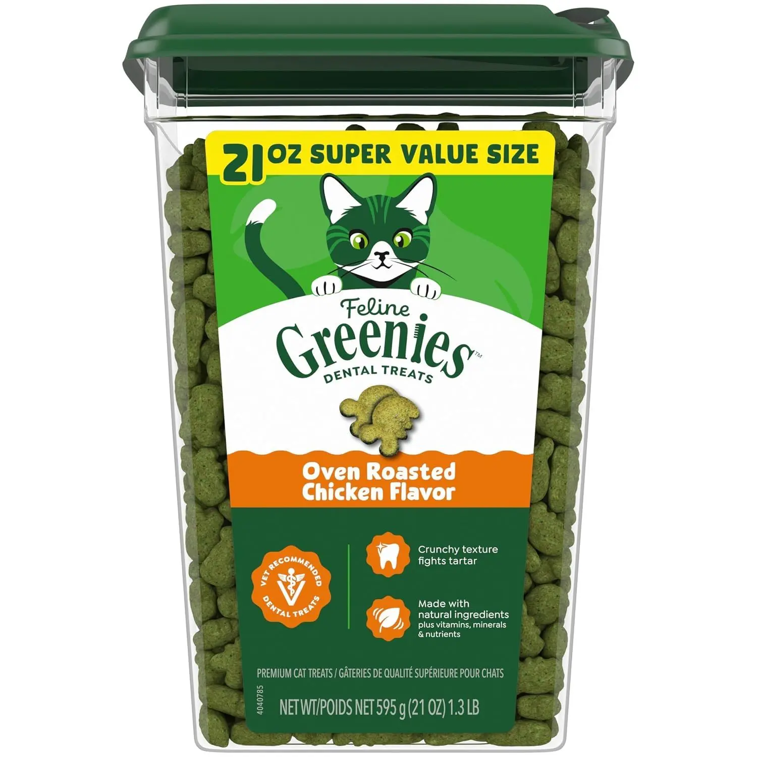 Greenies Feline Natural Dental Cat Treats, Roasted Chicken Flavor, 9.75 oz | #1 vet-recommended, clinically-proven oral care, cleans teeth and freshens breath, cleans to gumline, natural ingredients