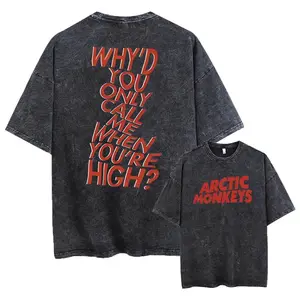 Arctic Monkeys Indie Rock Band Vintage Washed Graphic Tee Premium Heavyweight Cotton Acid Wash Retro Aesthetic Streetwear Perfect Music Fan Gift AM Album Wave Logo Detailed Band Portrait Shirt