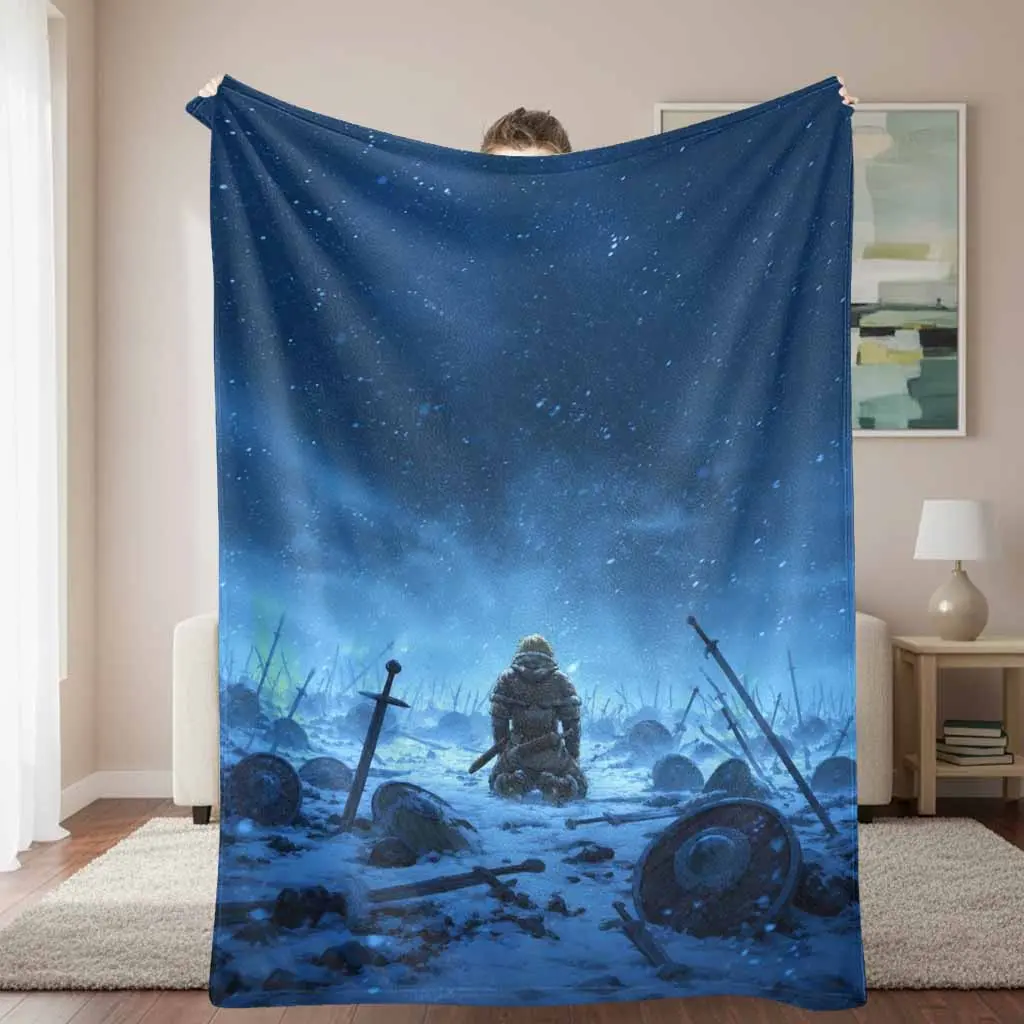 Viking Warrior In Snowy Battlefield Flannel Blanket With Historical Nordic Legend Design Soft Warm Cozy Lightweight Throw For Bed Sofa Couch Living Room Camping Travel Holiday Gift
