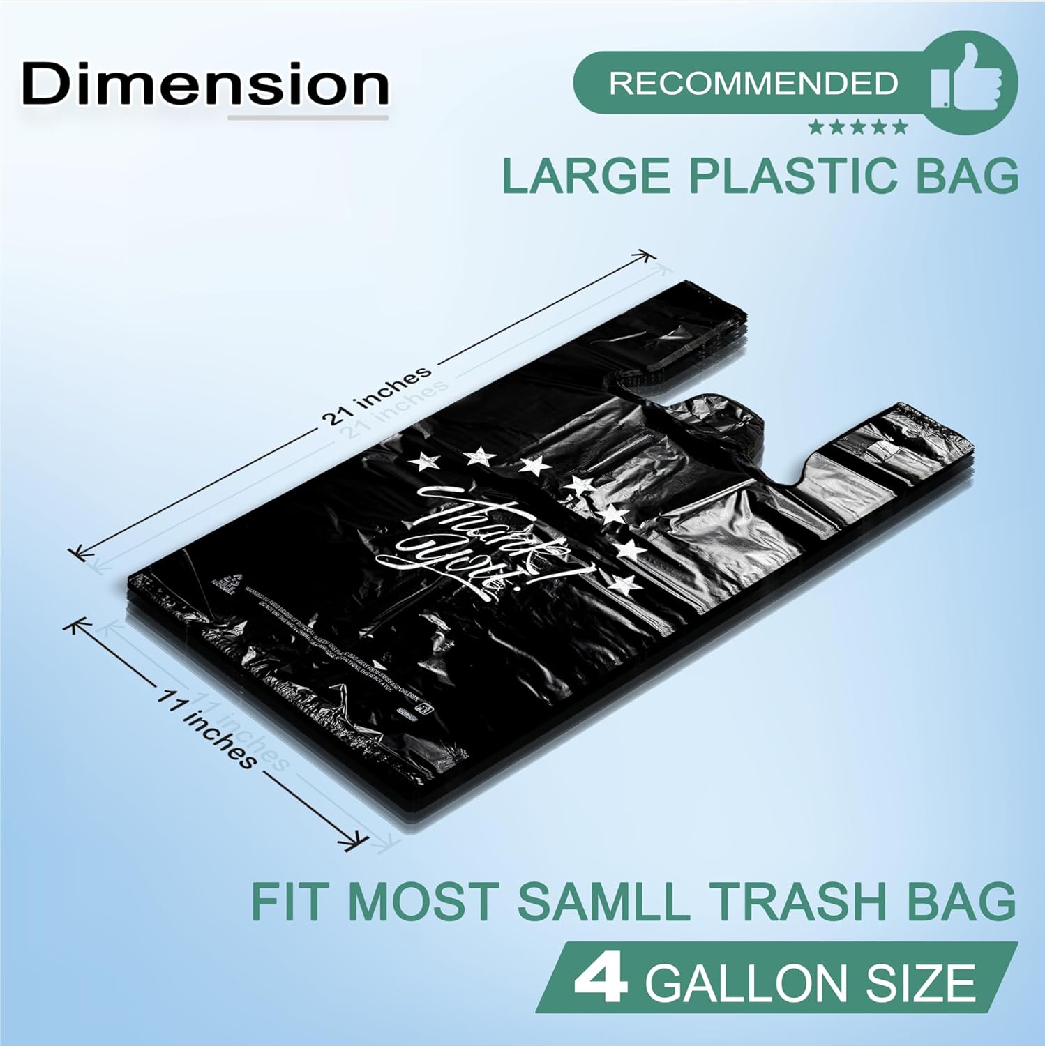 100 PCS Black Thank You T Shirt Bags, 11x6x21 Inch Grocery Shopping Bags, Reusable Disposable Plastic Supermarket Bags, Carry Out Retail Takeout Bags