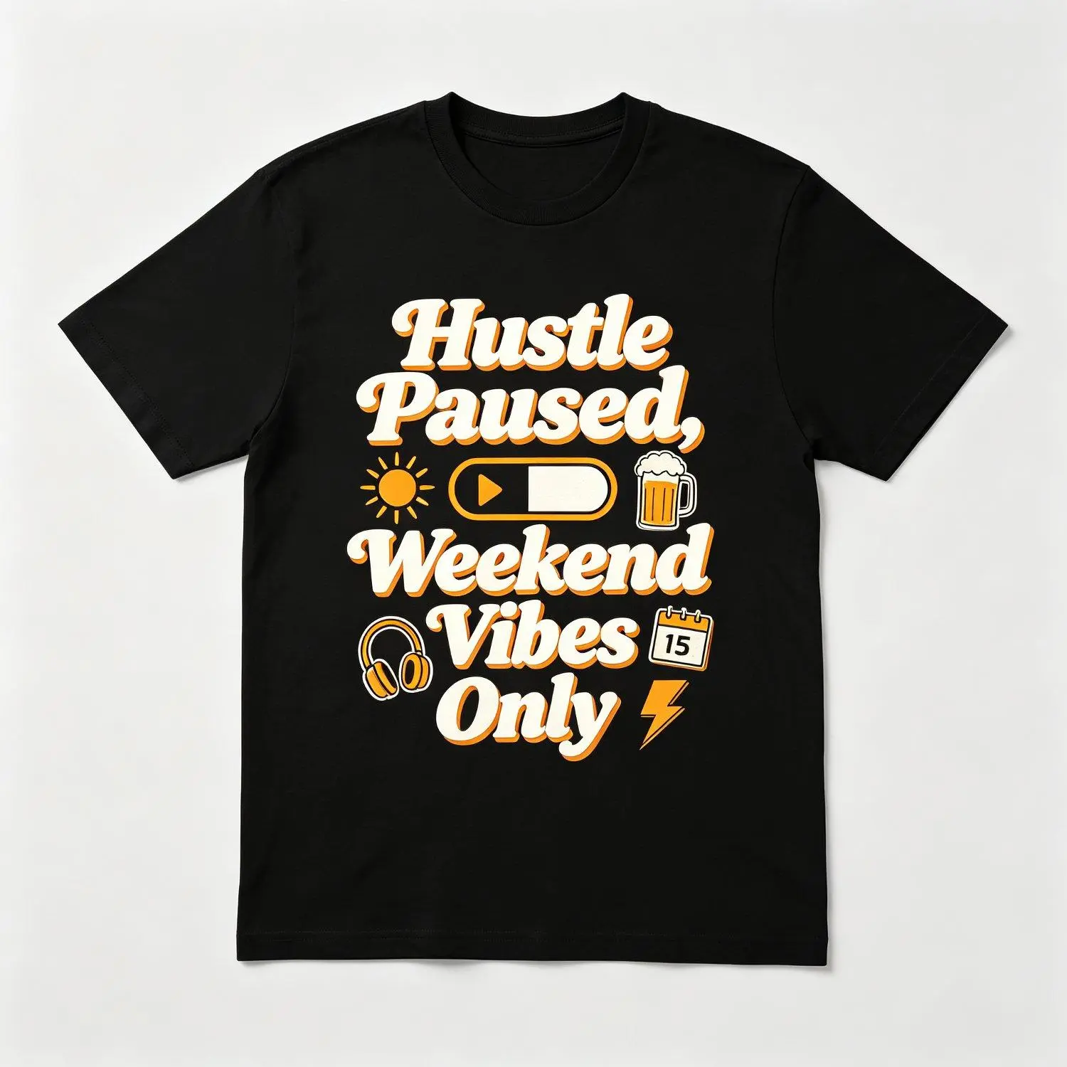 Men's Short-sleeve T-shirts Hustle Paused Weekend Vibes Only Minimal Funny Labor‑Day Black Graphic Tee Hustle‑Paused Weekend Vibe Casual Black Short-sleeve T-shirt