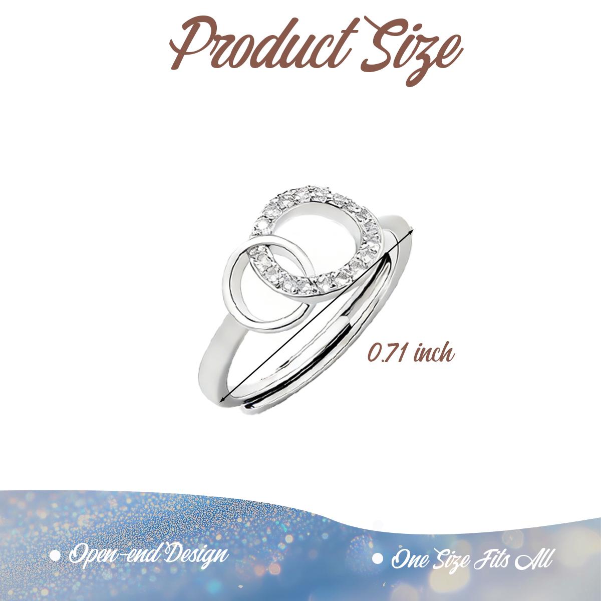 Big Sis Little Sis Interlocking Ring Set – Cubic Zirconia Double Circle Promise Ring for Sisters, Adjustable Sister Jewelry Gift, Perfect for Birthday, Christmas or Special Occasion
