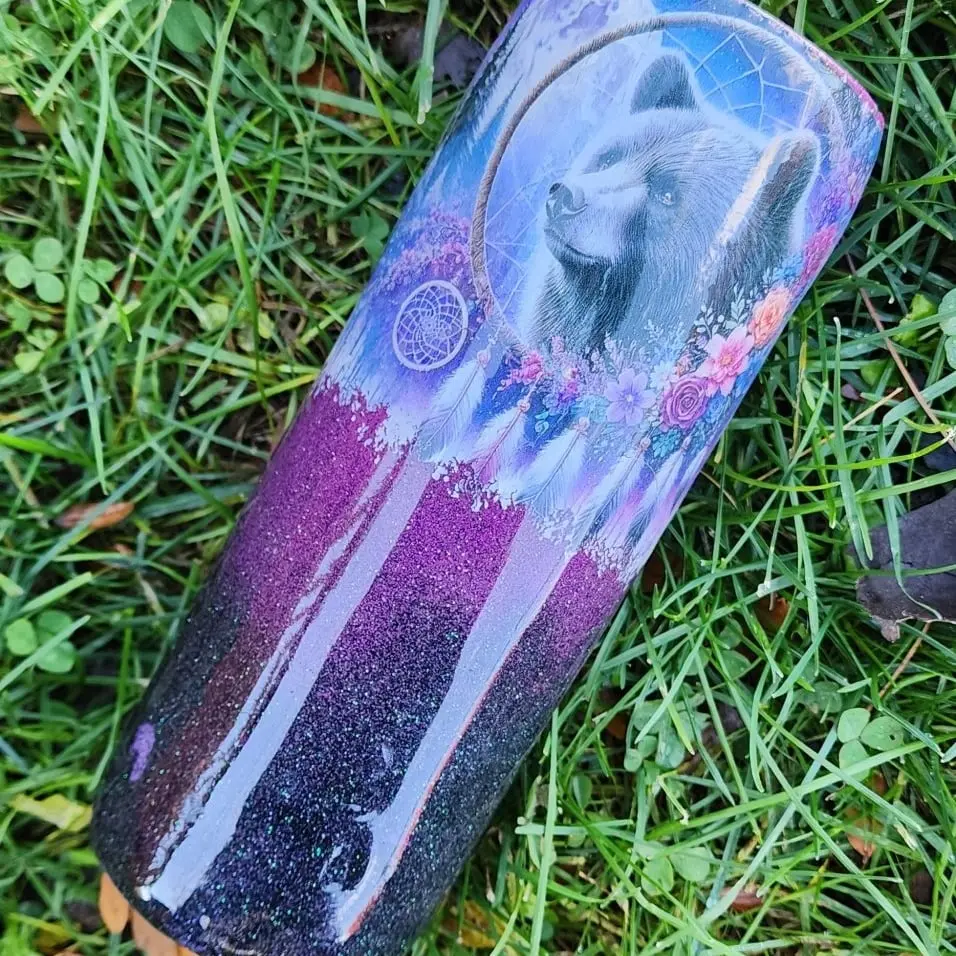 Bear & Eagle Glitter Tumbler Handmade Epoxy Stainless Steel Cup