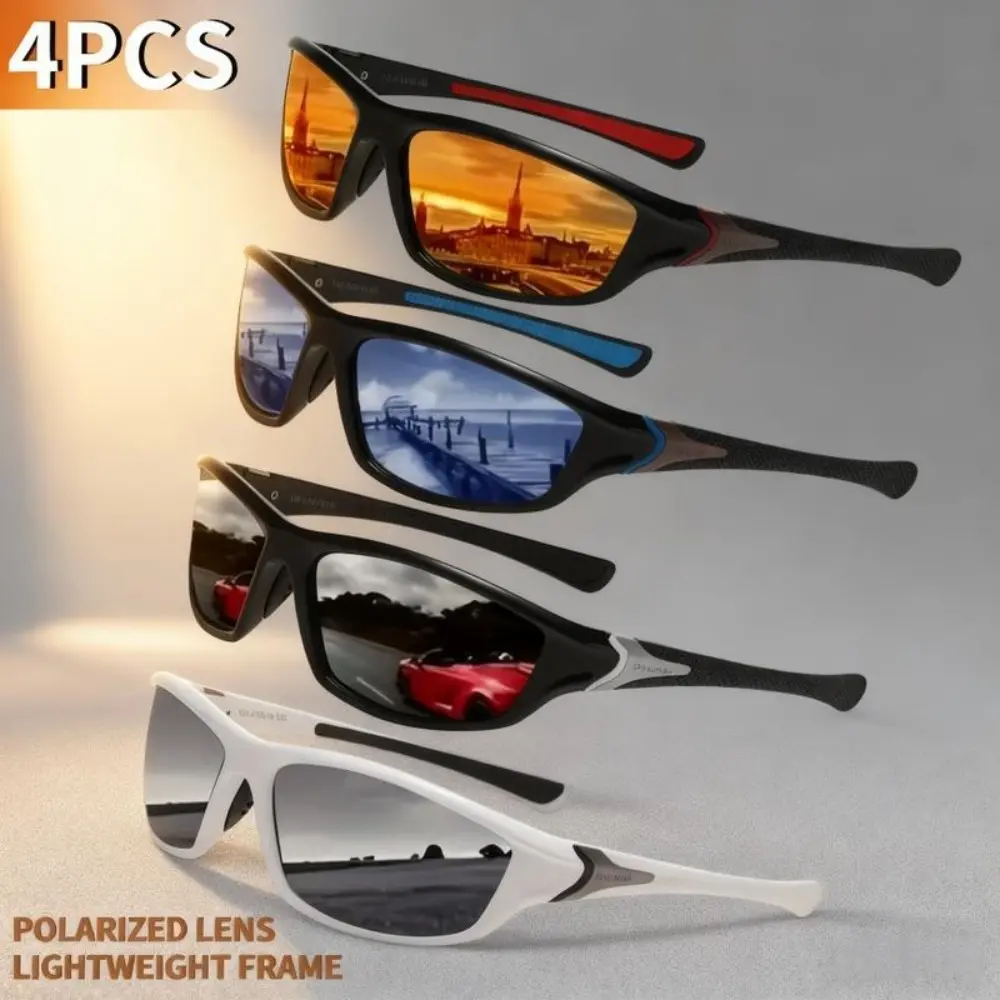 4 Pairs Unisex Lightweight Sports Glasses – UV400 Protective Eyewear with Anti-Glare Lens and Flexible Frame, Perfect for Driving, Cycling, Fishing, Hiking, Skiing, and Daily Outdoor Activities, Stylish Gift for Men and Women Vintage fall sunglass ses,sum