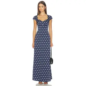 MORE TO COME Dorothy Maxi Dress in Navy & White Dot