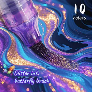 [Glitter Butterfly Brush Pen] 10 Colors Glitter Butterfly Brush Pen | Gradient Soft Tip Art Brush with Vibrant Color Swirls, Non-Waterproof for Journaling, Calligraphy, DIY Crafts & Party Decorations, Decorative Writing Tool, Sparkling Ink Design