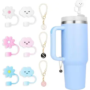 6pcs Cloud Flower Straw Cover for Stanley Cup,Straw Topper 10mm Straw Tips Lids,with 3PCS Initial Personalized Letter Charm Stanley Tumblers Accessories (6pcs cloud flowers+3pcs letter)