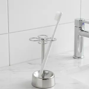 Minimalist Stainless Steel Toothbrush Holder, Four-Leaf Clover Design, Classic Countertop Organizer, Industrial Style Bathroom Accessory