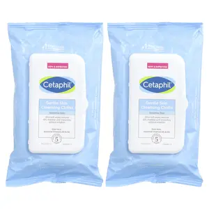 Cetaphil Gentle Skin Cleansing Cloths, Fragrance Free, 2 Packs, 25 Pre-Moistened Cloths Each