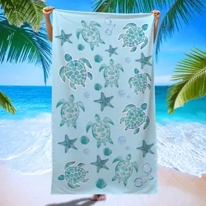 Fresh Ocean Wind Beach Towel, Light Blue Turtle Starfish Print Bath Towel, Soft Skin-Friendly Towel for Home, Pool Party, Yoga, Beach Vacation