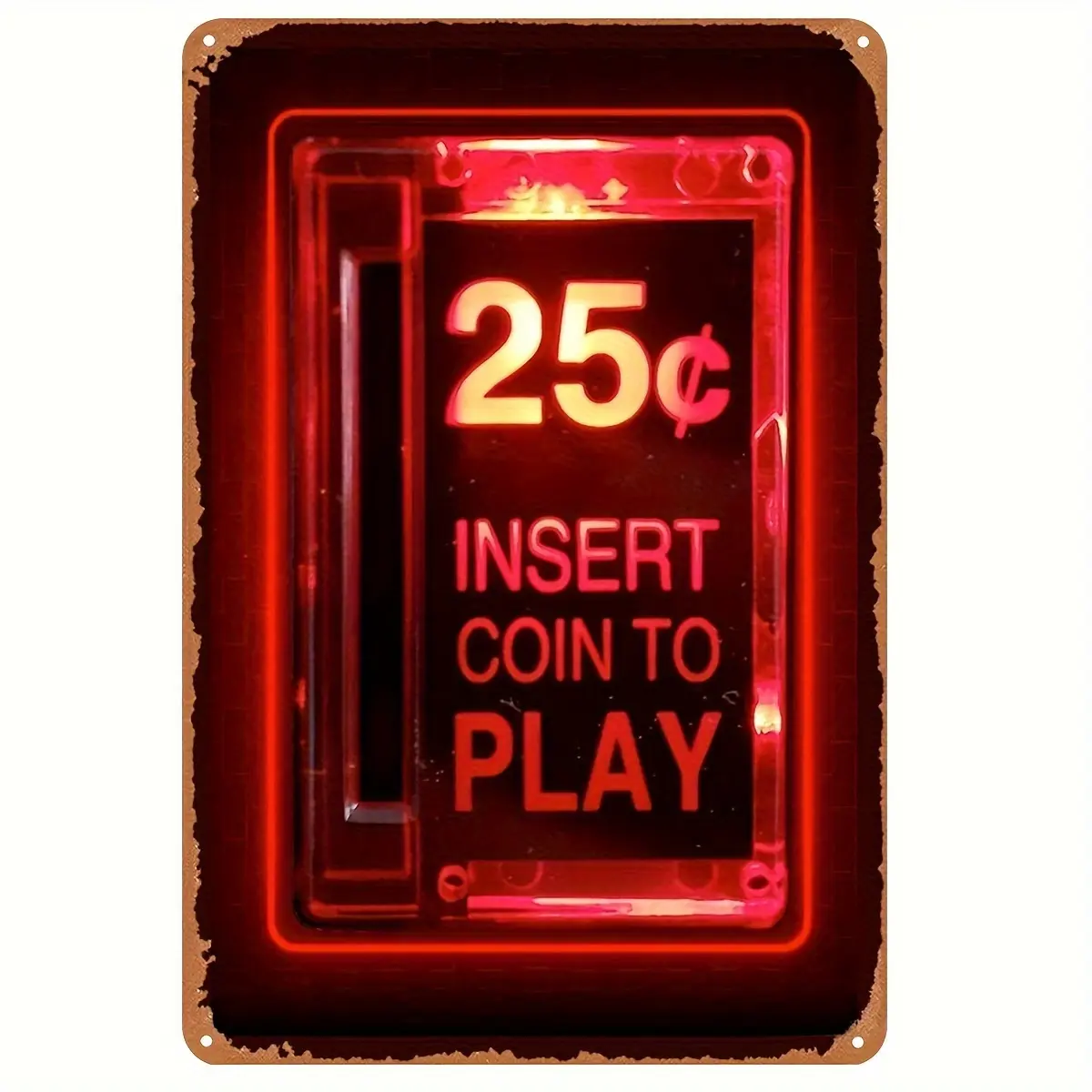 Vintage Retro Arcade Coin Insert Iconic Metal Plaque Home Sign - 8x12 in Home Decor Supplies, 80s Style Indoors Office Wall Art, Vivid Prints, Easy-Hang Setup for Arcade Fans