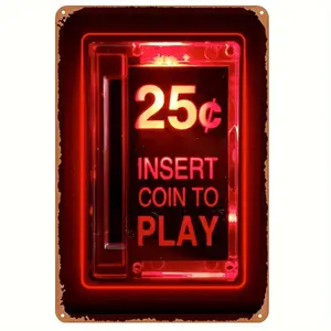 Wall Decoration Logo Insert Coin Vintage Arcade Poster 8X12 Inch Retro Exterior Metal Logo Bar Man Hole Art Decorating Room Photo Ornaments Artistic Print Hanging Tinplate