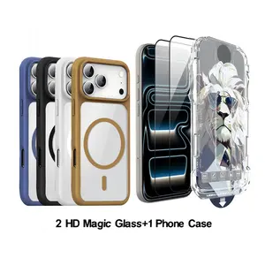 [2+1 Pack] Privacy or HD Clear Tempered Glass Screen Protector with Candy Color Case for iPhone 17 16 15  Pro and Max Plus, Auto Dust-Elimination Easy Install Tray, 9H Hardness Shockproof Cover