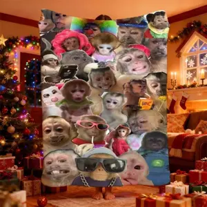 Funny Monkey Face Meme Collage Flannel Blanket -Lightweight, soft & non-deformable, perfect for living room sofas and bedroom beds. Easy to carry, all-season & multi-purpose, a fantastic gift choice for any occasion. birthday gift