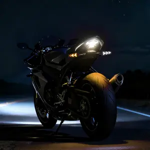 12V Universal Arrow-Style LED Motorcycle Turn Signals, Sequential Dynamic Flowing Amber Indicator with Multi-Color Daytime Running Light, Waterproof for Sport Bikes, Scooters, ATVs