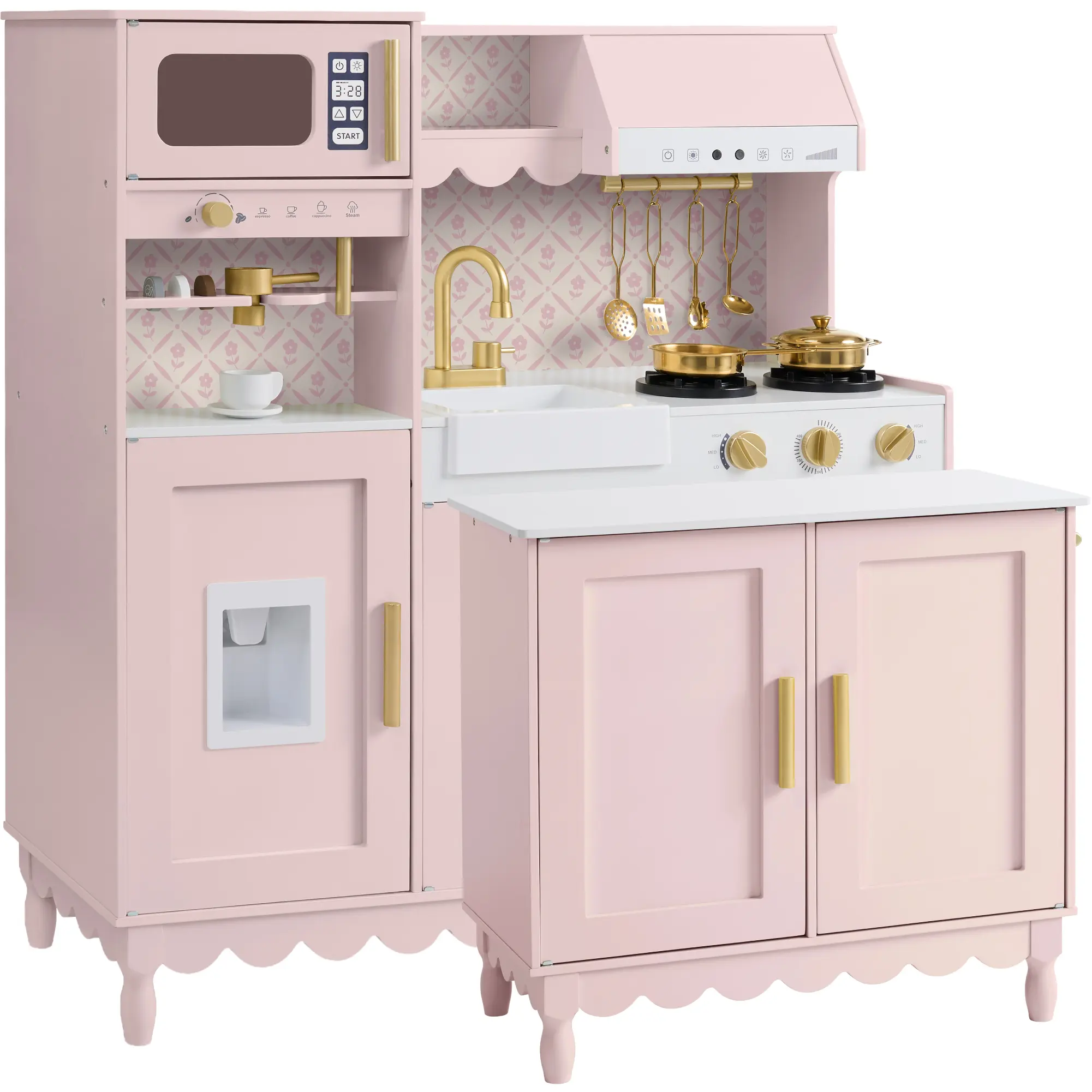 Best Choice Products Kids Play Kitchen Set with Espresso Machine, Ice Maker, Storage Island & Accessories