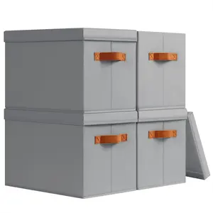 Storage Bins with  - Fabric Storage Baskets for Shelves, 4 Pack Foldable Decorative Boxes with Handles, Stackable Organizer Bins for , , Dorm, Grey
