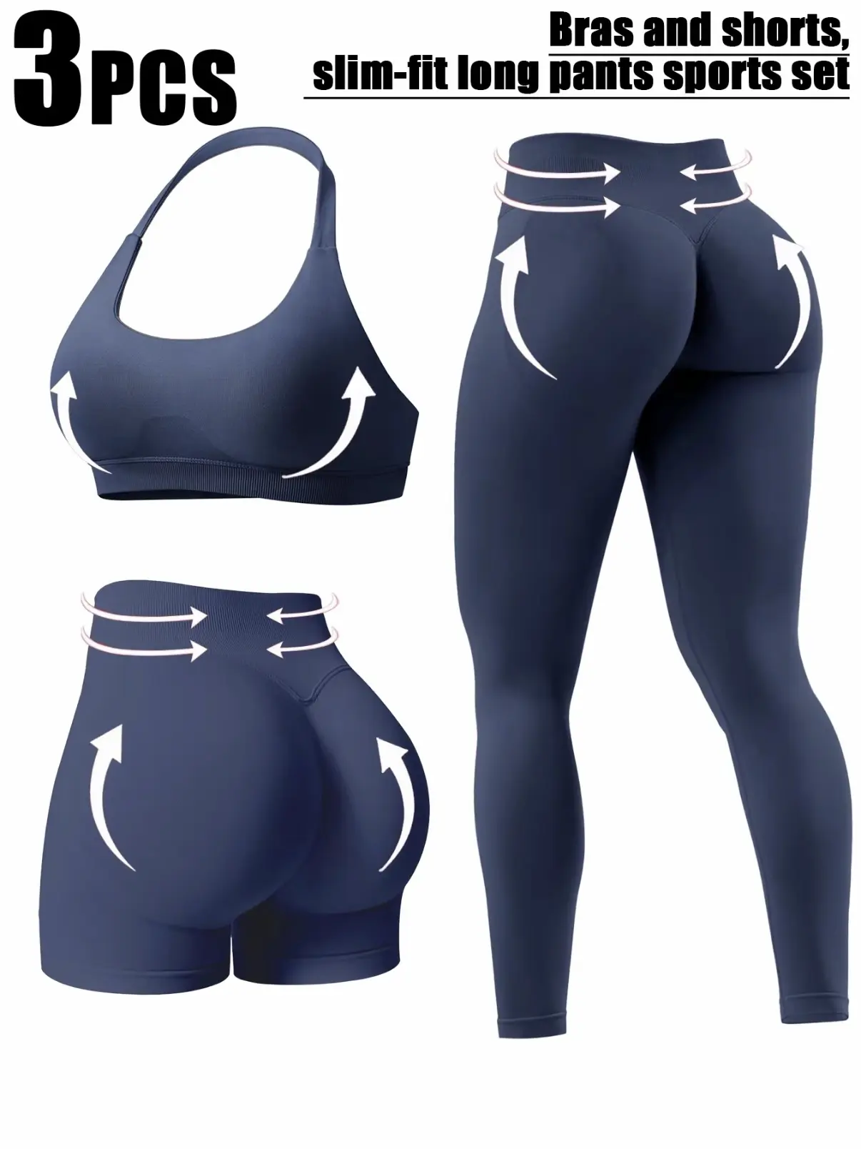 Women'S Three-Piece Casual Sportswear Set - Collar-Neck Bra And Thigh-High Tight Pants with Built-In Padding - A Fashionable And Sexy Sports Outfit
