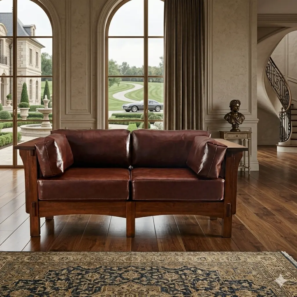 Crafters and Weavers Chestnut Leather Loveseat - Indoor Functional Piece Sofa with Creative Space Fit, Distinctive Design, Versatile Appearance