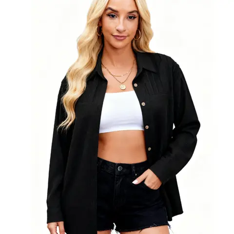 Womens Long Sleeve Button Down Shirts Oversized Collared Drop Shoulder Work Tops Textured Loose Blouse S-XXXL summerwins