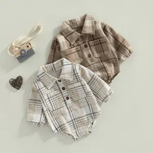Baby Boy Flannel Shacket Onesie Long Sleeve Button Down Plaid Jacket Shirt Winter Clothes Vintage Outfit