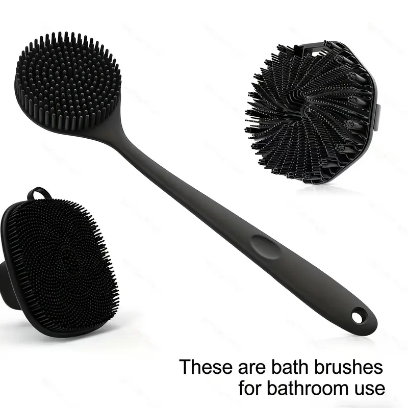 3-Piece Silicone Bathroom Home Supply Set - Long Handle Shower Scrubber Tool, Facial Cleansing Brush, Body Exfoliating Brush, Whole Body Skin Health Bathroom Accessory Sets for Accessories Adults Gifts