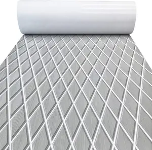 KXKZREN Premium EVA Foam Marine Decking Satisfying Easy DIY Self-Adhesive Boat Flooring Non-Slip Diamond Pattern Traction Mat for Yacht RV Stairs & Multi-Purpose Use Thick Anti-Fatigue Floor Roll Grey/White