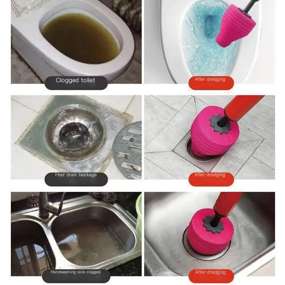 High Pressure Silicone Toilet Plunger Set - 120 PSI Max Household Plumbing Tool, 67*11.5cm, Acrylonitrile Butadiene Styrene (ABS) Pump Bottle Cover, Reusable Flexible & Long Handle with Drive Button, Open Partition for Quick Restroom Pipe Clearing
