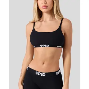 PSD Womens Black Rib Scoop Bralette - Soft Breathable Fabric Bralette with Adjustable Straps, Soft Comfortable and Cute Womenswear