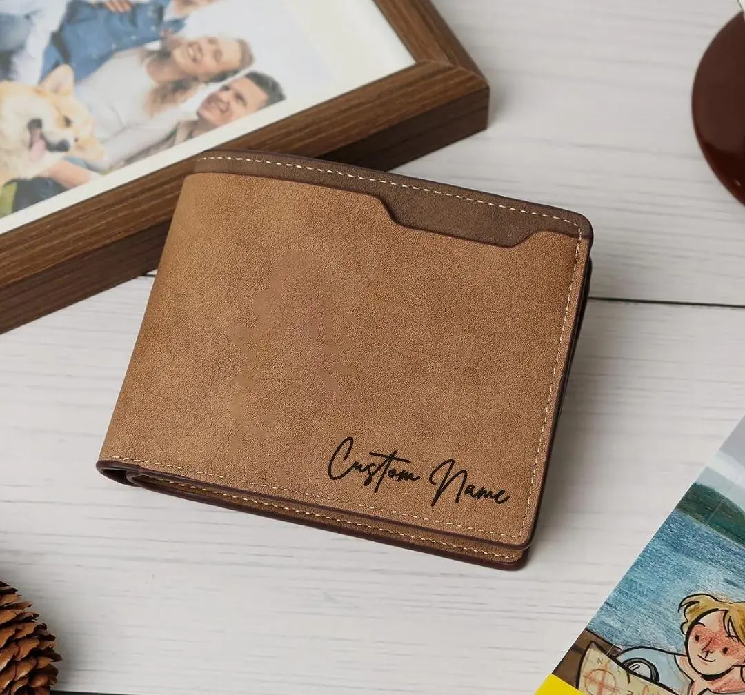 Custom Name, Logo, Photo, Personality Personality Handmade Wallet – Laser Engraved on Leather. Bold, unforgettable gift for your lover, father,