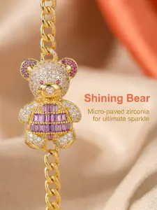 Hip-Hop Style Zircon Bear Pendant Necklace, Unique Design Rhinestone Jewelry, Versatile Bracelet for Women, Trendy Accessory