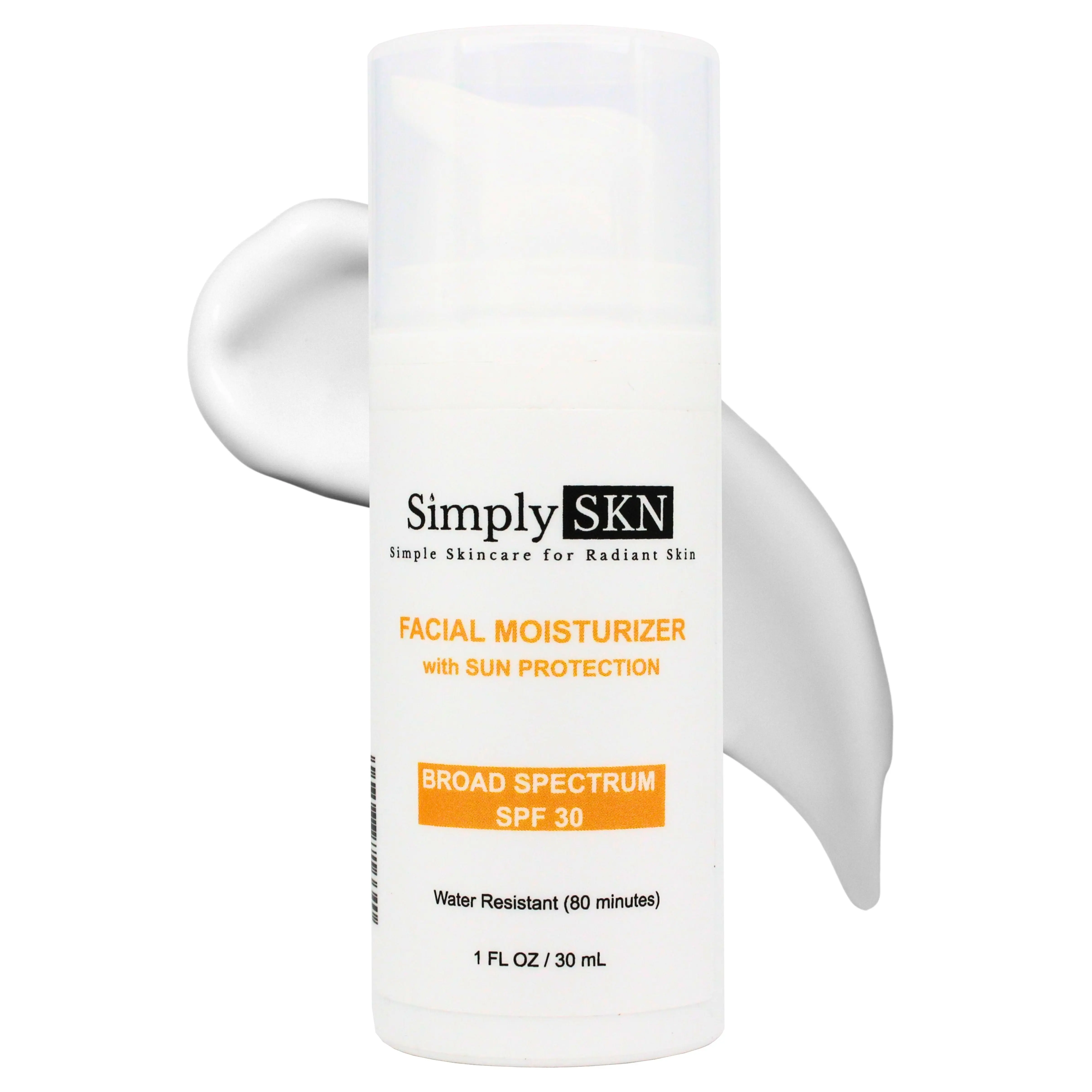 Simply SKN Facial Moisturizer with Sun Protection - Broad Spectrum SPF 30 Sunscreen - Moisturizing For Women and Men - Travel Size - 1.0 oz Skincare