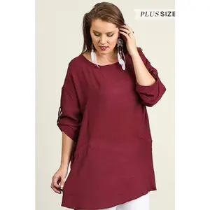 Umgee Roll-Up Sleeve Shift Tunic - Wine