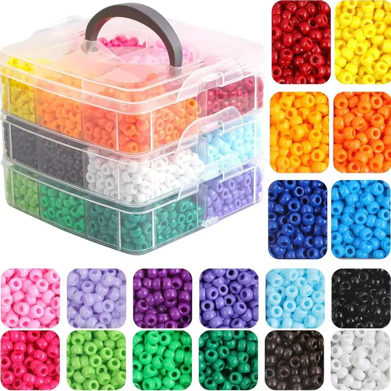 3600pcs 6x9mm Horse Bead Box Set, 18 Colors, Simple Style, DIY Beads for Friendship Bracelets, Jewelry Making, Hair Braiding, DIY Art Crafts