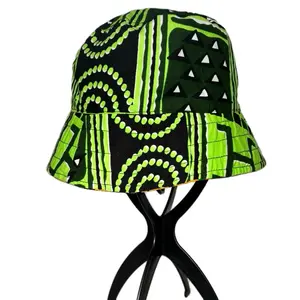 Green And Black African Unisex Reversible Bucket Hat with Vibrant Ghana Print for Men and Women Made in Africa