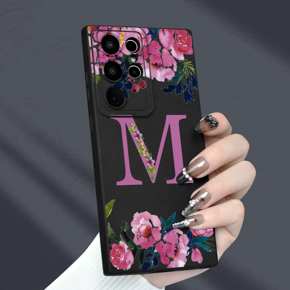 Flower Letter M Pattern Angel Eye Matte Texture Full Protection Anti-Fingerprint Black TPU Soft Phone Case with Lens Protector for SamSung for Galaxy S20FE S23FE/Ultra/PlusIdeal Gifts for Friends, Women, Men Protective Cover Smartphone Cellphone
