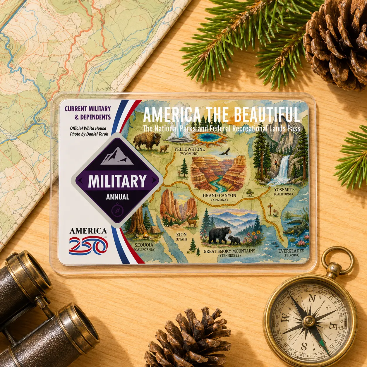National Park Map Pass Sleeve – America the Beautiful Pass Protector for Hikers
