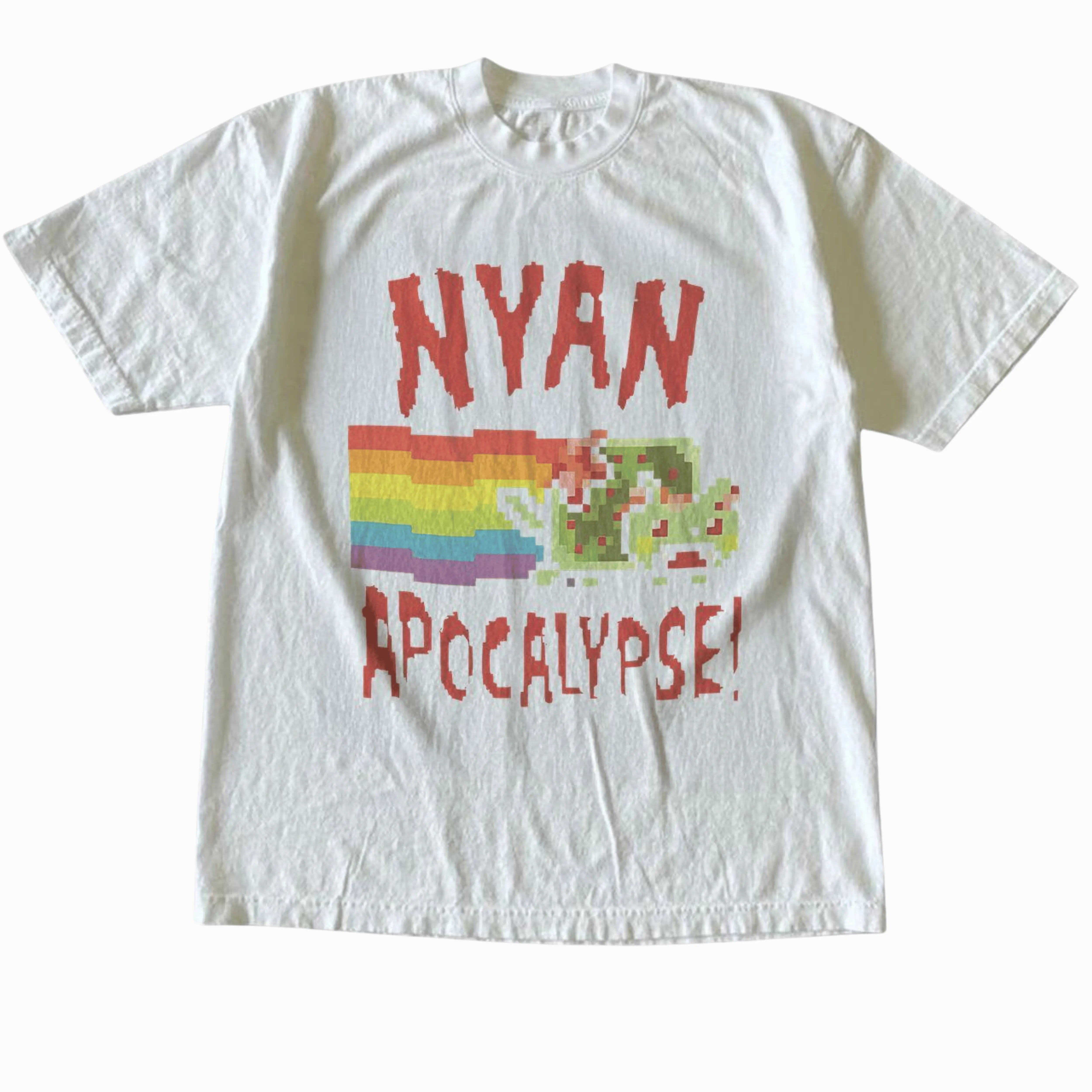 Gildan Men's and Women's T-Shirt, Vintage Style Nyan Apocalypse Graphic Tee, Unisex Casual Top, Zombie Pixel Cat Gamer Shirt, Funny Meme Lover Apparel, Matching Couples Outfits, Unique Birthday Present, Premium Cotton