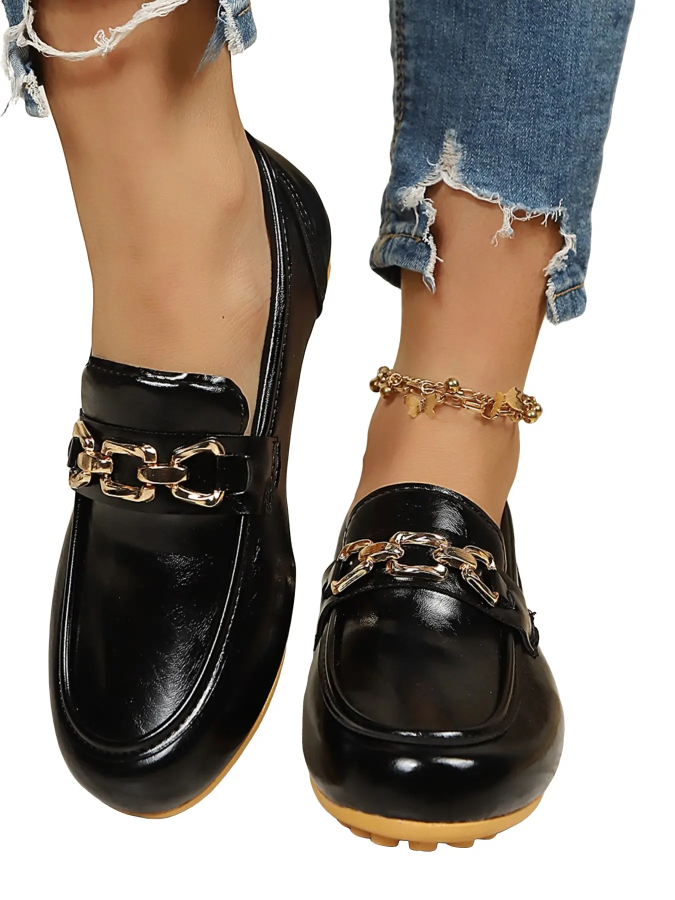 Women's Casual Round Toe Slip-On Loafers, PU Material Soft Sole Anti-Slip Design, All-Season Comfortable Fashion Shoes